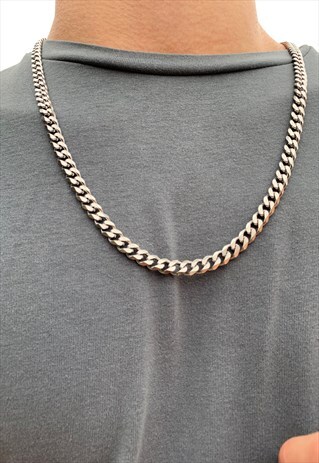 8MM THICK CURB CHAIN NECKLACE- SILVER