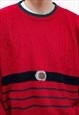 VINTAGE 80S RED BOXY STRIPED TAURUS KNITTED JUMPER MEN M