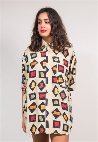 VINTAGE 90'S ABSTRACT PATTERN SILK SHIRT BLOUSE