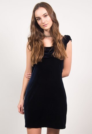 VINTAGE 90'S NAVY BLUE VELVET MINI DRESS