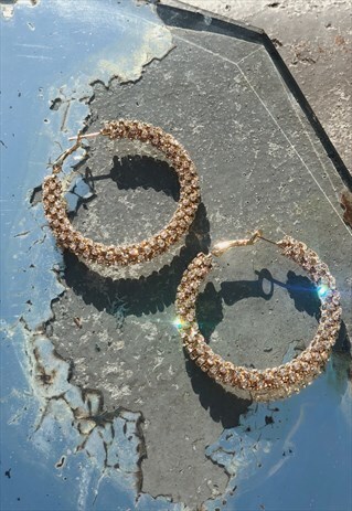 GOLD DIAMANTE LARGE HOOP EARRINGS