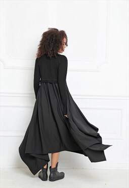 Asymmetrical maxi dress with soft knitted top and sleeves
