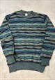 VINTAGE KNITTED JUMPER ABSTRACT 3D PATTERNED GRANDAD SWEATER