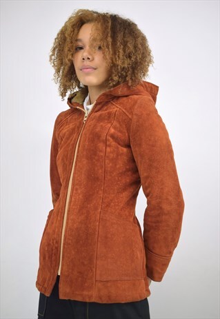 VINTAGE 90S BURNT ORANGE SUEDE LINED HOOD JACKET