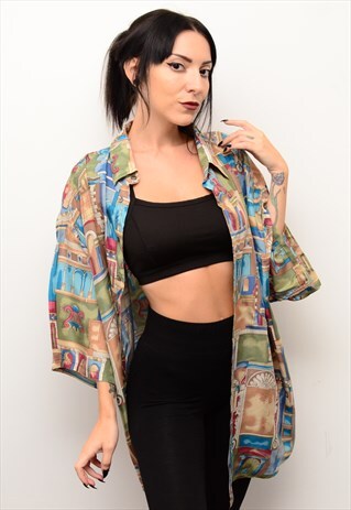 VINTAGE 90'S RETRO RENAISSANCE PATTERNED OVERSIZED SHIRT