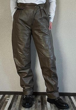 Vintage 80s Leather Trousers in Brown 