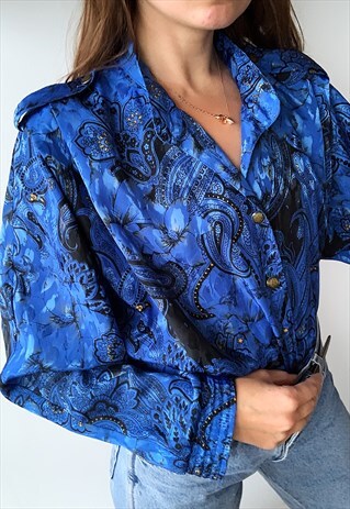VINTAGE 80S LUXE PARISIAN PAISLEY PRINT BLOUSE SHIRT TOP