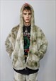 TIE-DYE FLEECE JACKET DETACHABLE FAUX FUR FEST BOMBER CREAM