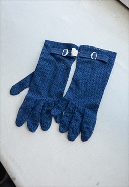 Vintage 70's Blue Crochet Stretchy Gloves