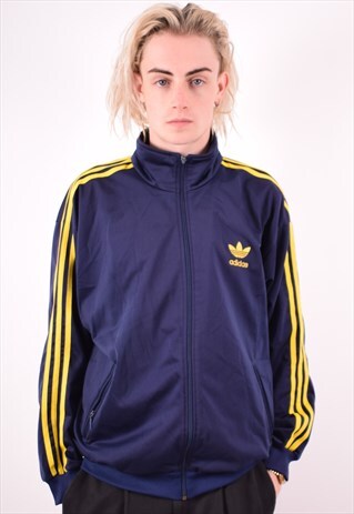 ADIDAS MENS VINTAGE TRACKSUIT TOP JACKET LARGE BLUE 90S
