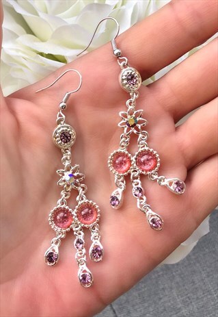 Silver & Pink Dangle Earrings