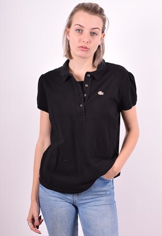 LACOSTE WOMENS VINTAGE POLO SHIRT LARGE BLACK 90'S