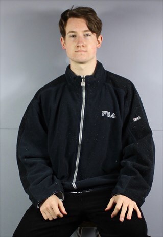 VINTAGE FILA REVERSIBLE FLEECE JACKET IN NAVY AND BLUE WITH