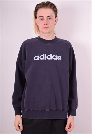 ADIDAS MENS VINTAGE SWEATSHIRT JUMPER MEDIUM BLUE 90S