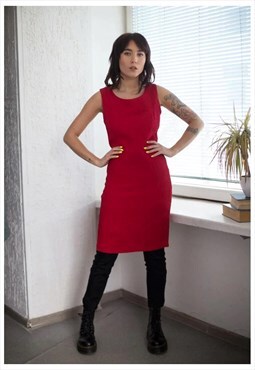 Vintage 80's Midi Red Textured Sleeveless Dress