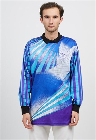 VINTAGE BLUE PURPLE ADIDAS POLO NECK PULLOVER SWEATSHIRT