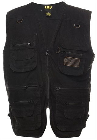 Vintage Black Zip Front Waistcoat - L