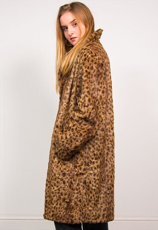 VINTAGE 90'S LEOPARD PRINT FAUX FUR TEDDY STYLE COAT