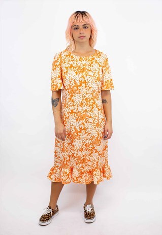 VINTAGE 70S ORANGE ABSTRACT PATTERN DRESS