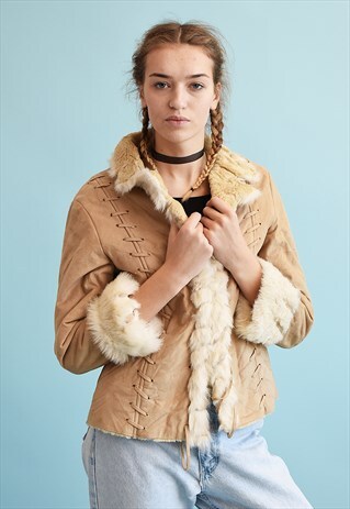 Y2K SHERPA SHEARLING FAUX FUR NEUTRAL TEEN JACKET
