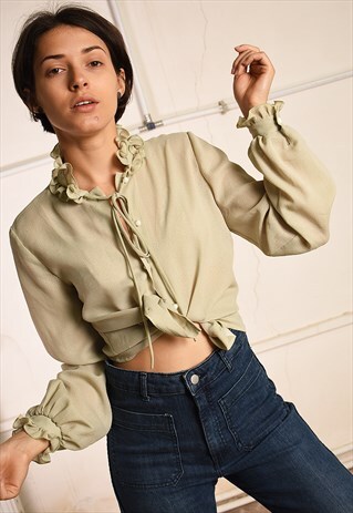 80'S RETRO RUFFLE PARIS CHIC SHIRT BLOUSE TOP