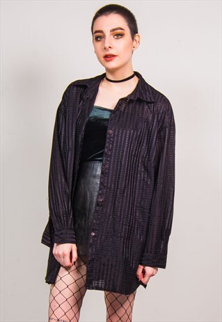 VINTAGE 90'S BLACK SHEER CHECKED OVERSIZED SHIRT