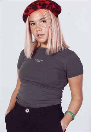 VINTAGE CALVIN KLEIN GREY SPARKLE LOGO TEE