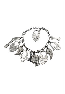 Christian Dior Charm Bracelet Silver Metal Logo Vintage