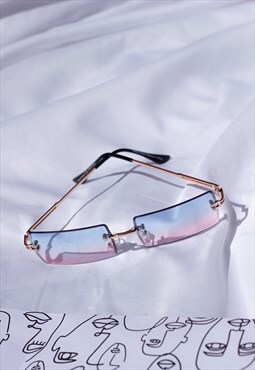 Blue and Pink Rimless Rectangle Colour Tint Sunglasses