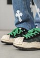 DISTRESSED PLATFORM SNEAKERS MELTED DOG-TOOTH TRAINERS GREEN