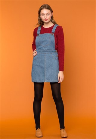 BLUE DENIM OVERALL STYLE PINAFORE DRESS