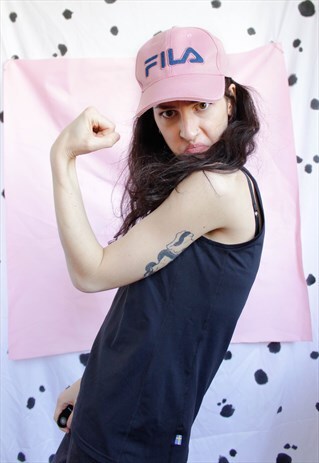 90S GRUNGE Y2K SPORTS FILA LOGO PALE BABY PINK BASEBALL HAT