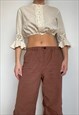 VINTAGE BEIGE EMBROIDERED CROPPED SHIRT