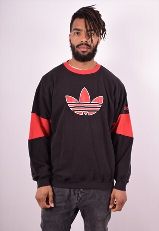 ADIDAS MENS VINTAGE SWEATSHIRT JUMPER LARGE BLACK 90S