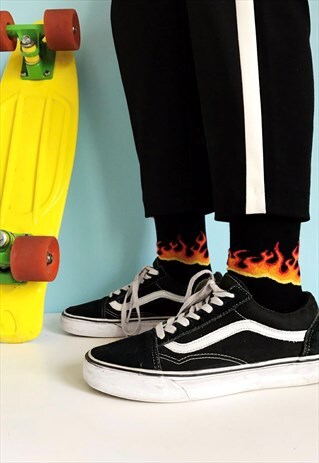 FUNNY FIRE FLAME SOCKS WITH BLACK BACKGROUND