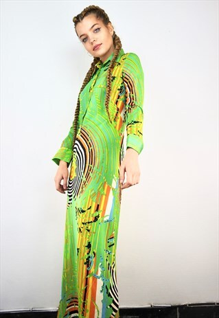 60'S PSYCHEDELIC MAXI GREEN DRESS
