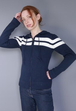Vintage 90s blue white stripe hoodie cardigan
