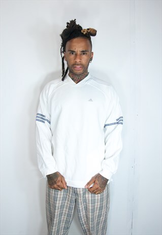 WHITE ADIDAS EMBROIDED SWEATER