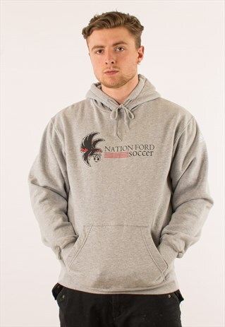 VINTAGE GREY ADIDAS NATIONFORD SOCCER HOODIE PULLOVER LARGE