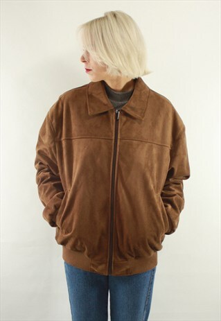 VINTAGE 90 ELEGANT BROWN UNISEX SUEDE BOMBER JACKET