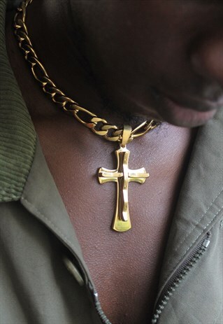 90S GRUNGE CHUNKY GOLD CHAIN CHOKER CROSS PENDANT