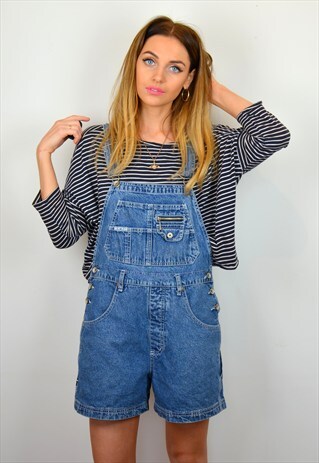 VINTAGE 90S DENIM BLUE SHORT DUNGAREES