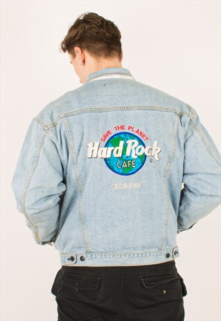 VINTAGE 90S BLUE HARD ROCK CAFE DENIM JACKET LARGE