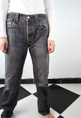 VINTAGE GREY WASHED HIGH WAISTED 501 JEANS 048