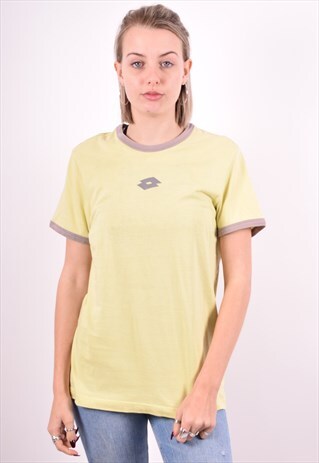 LOTTO WOMENS VINTAGE T-SHIRT TOP SMALL YELLOW 90'S