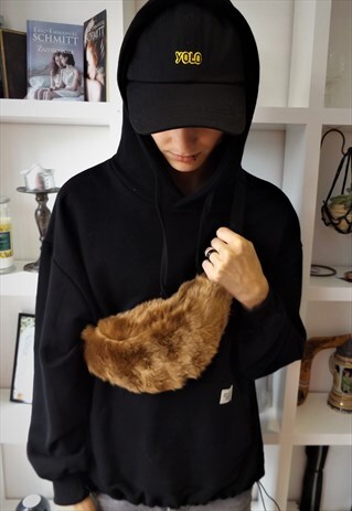 BROWN FLEECE CHEST BAG CROSS BODY SHOULDER BUM BAG