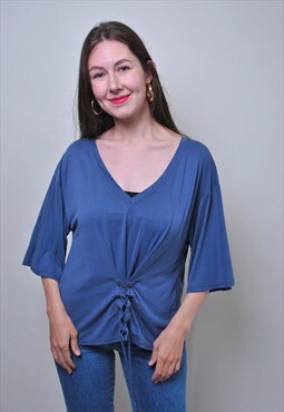 Vintage pullover blue v neck blouse 