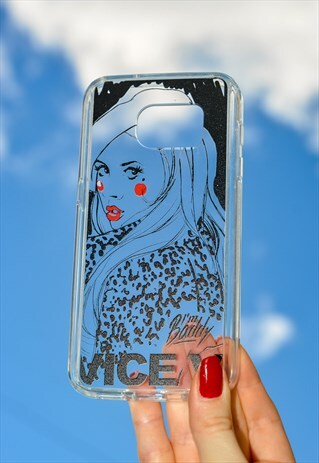 BEAUTIFUL CLEAR PHONE CASE WITH BLACK ART PRINT