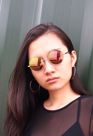 ORANGE LENS REFLECTIVE ROUND SUNGLASSES