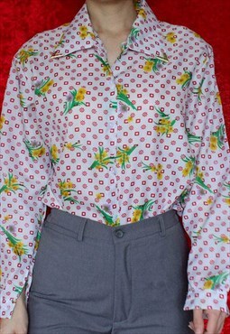 Vintage Blouse Flowers Red S T607